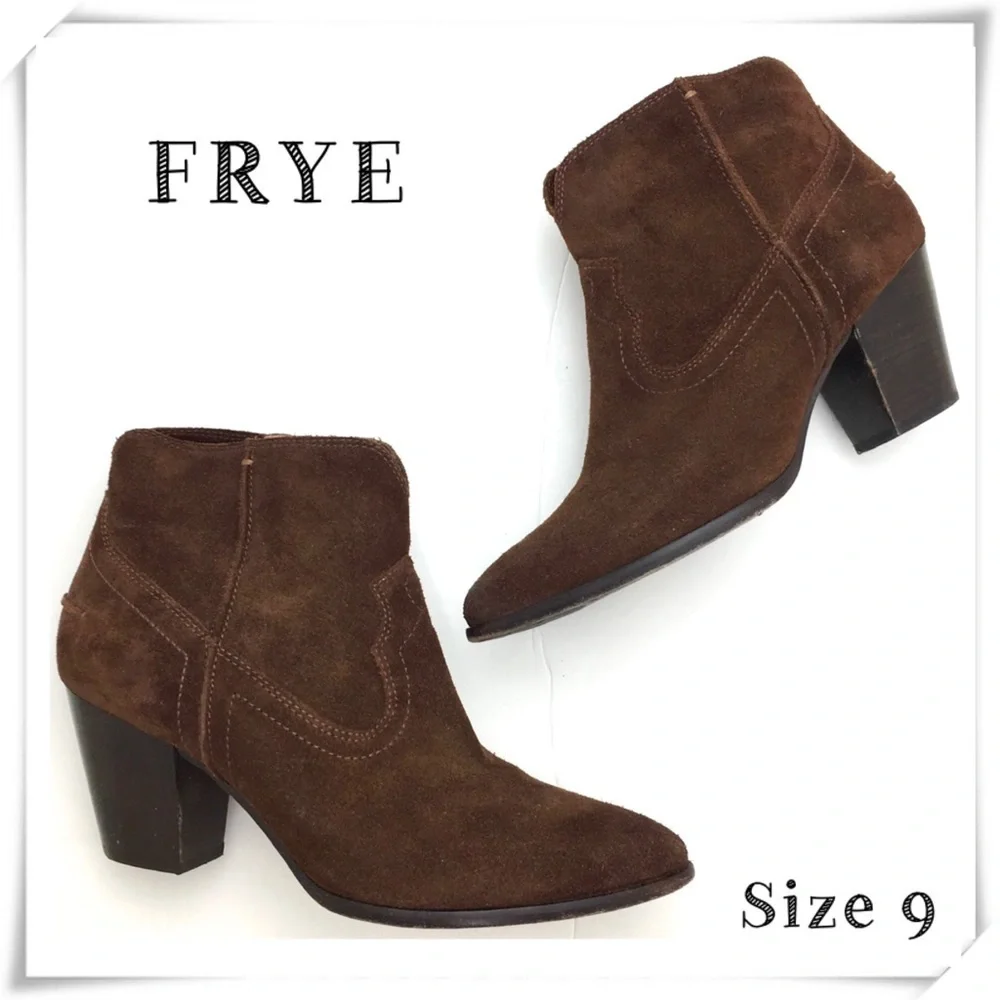 FRYE Western Cowboy Suede Ankle Bootie in Chocolate Brown Size 9 3472064